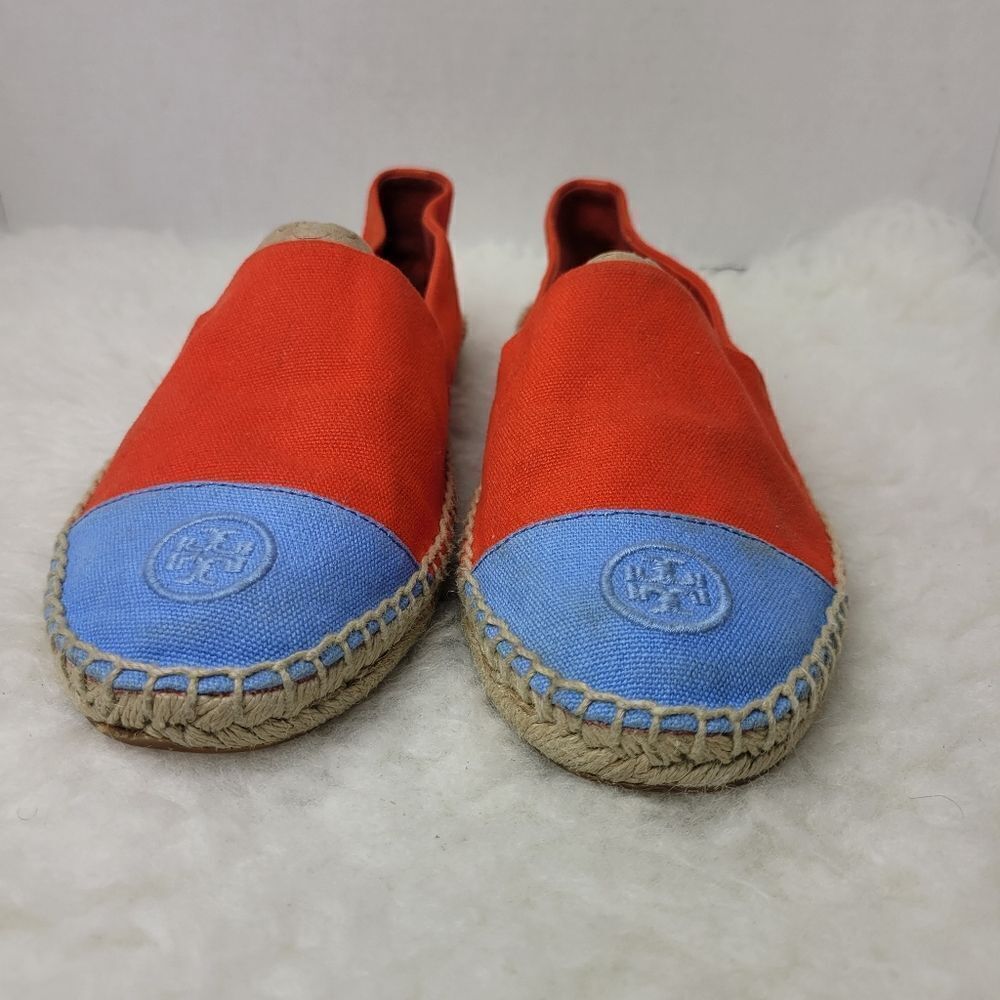 Tory Burch Cap-Toe Orange Blue Espadrilles Size 11 M - Picture 2 of 7